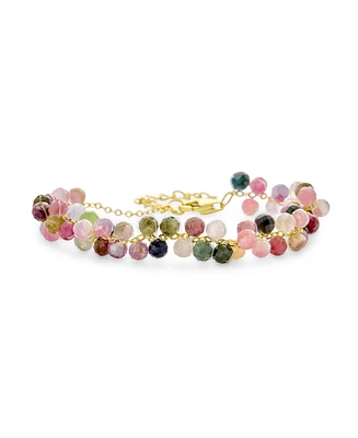 Bling Jewelry Small Wrist Chain Link Bracelet with Rainbow Tourmaline and 18K Gold Plating
