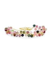 Bling Jewelry Small Wrist Chain Link Bracelet with Rainbow Tourmaline and 18K Gold Plating