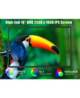 XGaming Portable Monitor 2.5K 2560x1600 Qhd 16 Inch,120Hz Ips Display,16:10 Ultra Wide Screen,Hdmi Usb-c Computer Gaming Monitor for Laptop Mac Phone