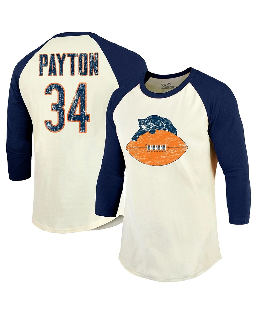 Majestic Threads Men's Walter Payton Cream/Navy Chicago Bears Retired Player Name Number 3/4 Raglan Sleeve T-Shirt