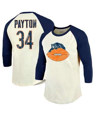 Majestic Threads Men's Walter Payton Cream/Navy Chicago Bears Retired Player Name Number 3/4 Raglan Sleeve T-Shirt