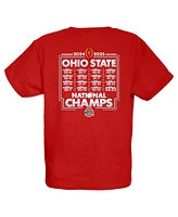 Blue 84 Big Boys and Girls Scarlet Ohio State Buckeyes College Football Playoff 2024 National Champions Schedule T-Shirt