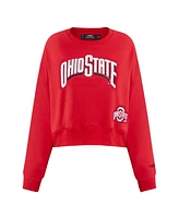 Pro Standard Women's Scarlet Ohio State Buckeyes Sequin Boxy Cropped Pullover Sweatshirt