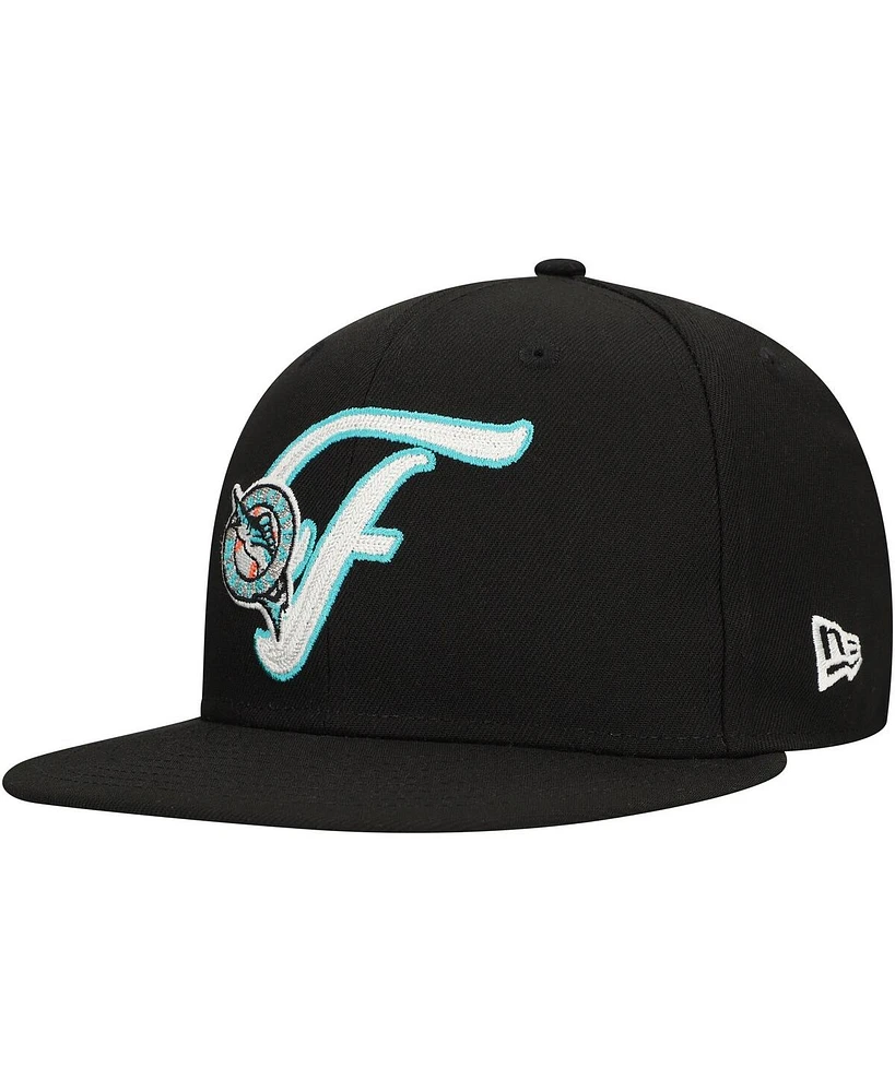 New Era Men's Black Florida Marlins Cooperstown Collection Duo Logo 2.0 59FIFTY Fitted Hat