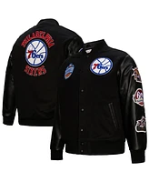 Mitchell & Ness Men's Black Philadelphia 76ers Hardwood Classics Blackout Collection Full-Snap Varsity Jacket