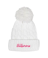 Outerstuff Big Girls White Miami Dolphins Cable Cuffed Knit Hat with Pom