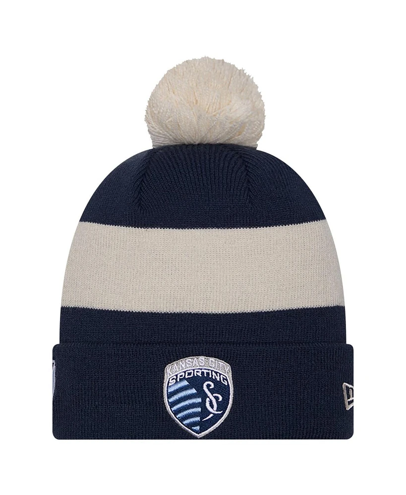 New Era Men's Navy Sporting Kansas City 2024 Kick Off Collection Cuffed Knit Hat with Pom