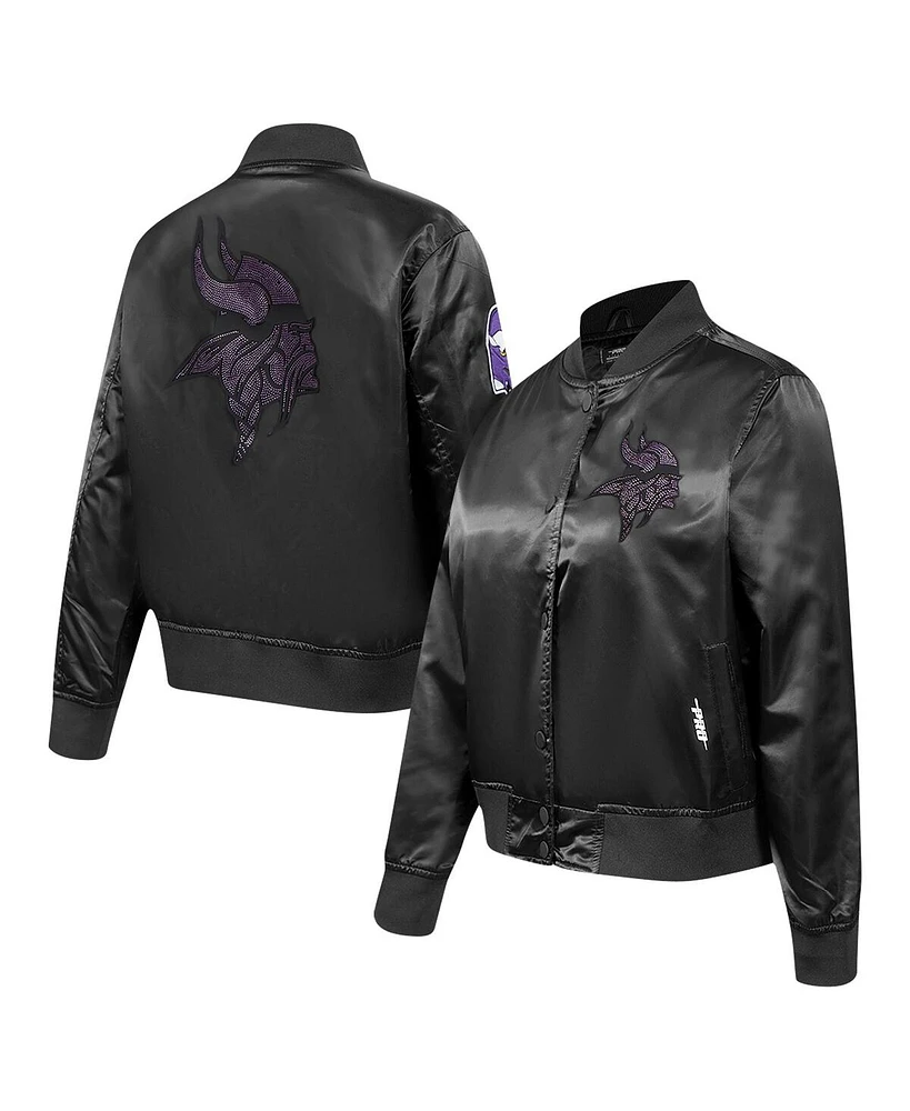 Pro Standard Women's Black Minnesota Vikings Jeweled Satin Full-Snap Jacket