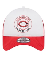 New Era Men's White/Red Cincinnati Reds Spring Training Circle Foam A-Frame 9FORTY Trucker Adjustable Hat