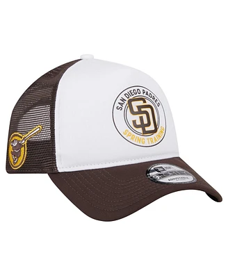 New Era Men's White/Brown San Diego Padres Spring Training Circle Foam A-Frame 9FORTY Trucker Adjustable Hat