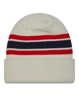 New Era Men's Cream New England Patriots Team Stripe Cuffed Knit Hat