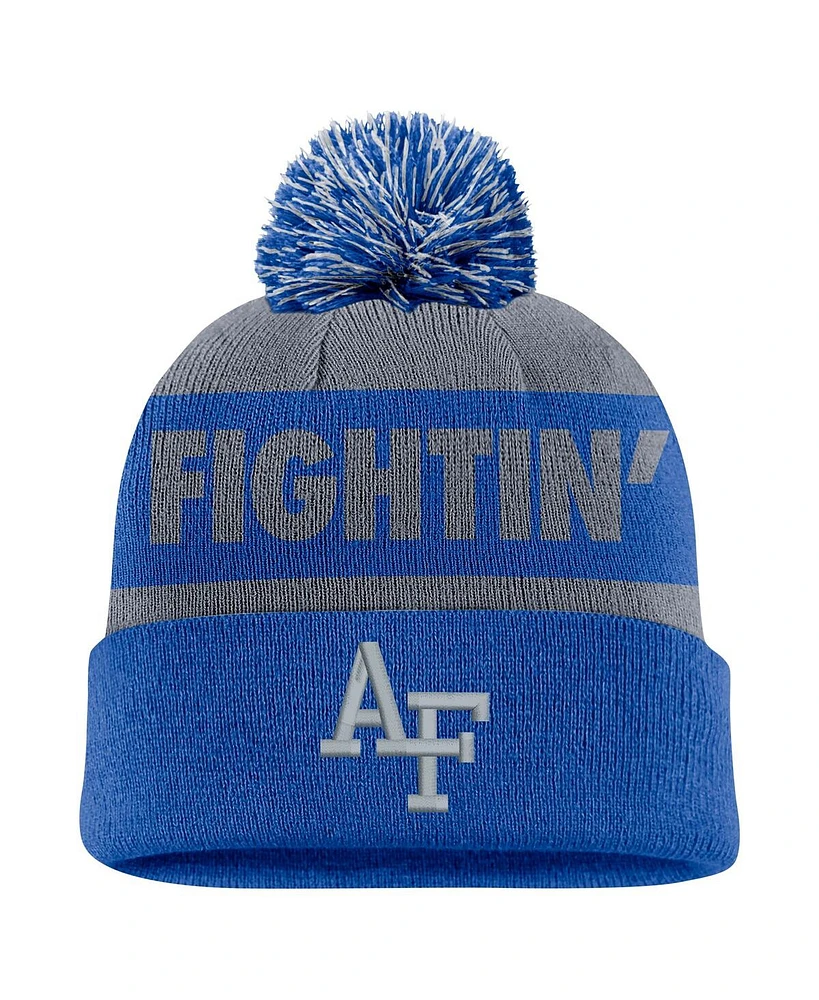 Nike Men's Gray/Royal Air Force Falcons Peak Stripe Cuffed Knit Hat with Pom