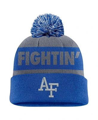 Nike Men's Gray/Royal Air Force Falcons Peak Stripe Cuffed Knit Hat with Pom