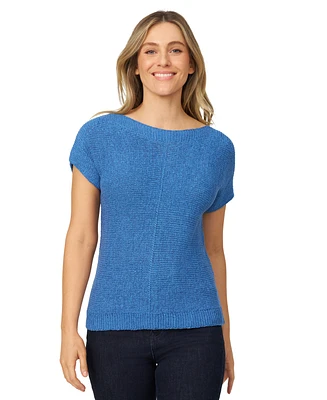 Melissa Paige Petite Buttoned-Back Dolman-Sleeve Tape Yarn Sweater