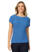 Melissa Paige Petite Buttoned-Back Dolman-Sleeve Tape Yarn Sweater