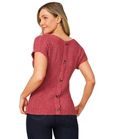 Melissa Paige Petite Buttoned-Back Dolman-Sleeve Sweater