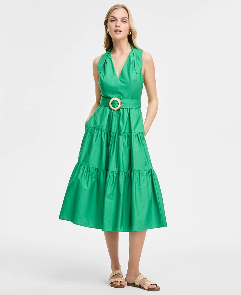 Vince Camuto Women's Pleat-Neck Cotton Sleeveless Dress