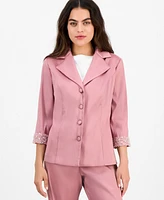 Alex Evenings Petite Notched Collar Button-Front Blouse