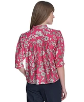 Tommy Hilfiger Women's Printed Puff-Sleeve Blouse