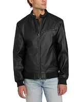 Guess Men's Stretch Faux Leather Snap Collar Moto Jacket