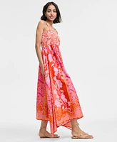 Msk Women's Cotton Printed Smocked-Bodice Maxi Dress