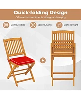 Outdoor Folding Chairs Set of 2 Acacia Wood High-Back Chair with Seat Cushions