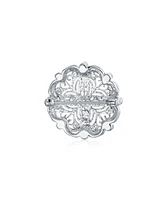 Bling Jewelry Antique Style Floral Heart Filigree Cz Brooche Pin Silver Brass