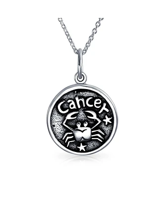 Bling Jewelry Cancer Zodiac Sign Astrology Horoscope Round Medallion Pendant For Men Women Necklace Antiqued Sterling Silver