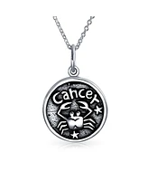 Bling Jewelry Cancer Zodiac Sign Astrology Horoscope Round Medallion Pendant For Men Women Necklace Antiqued Sterling Silver