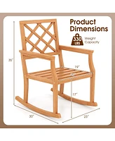 Teak Wood Rocking Chair Oversized Porch Rocker with Backrest and Slatted Seat