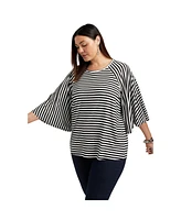 June + Vie Plus Flared Raglan Sleeve Breton Tee