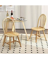 3 Pcs Dining Set for 2 Round Table with 2 Chairs Solid Rubber Wood Frame Modern