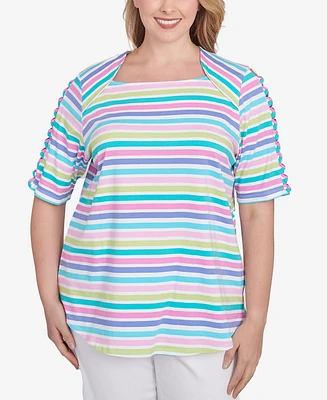 Ruby Rd. Plus Oasis Stripe Square Neck T-Shirt
