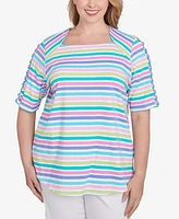 Ruby Rd. Plus Oasis Stripe Square Neck T-Shirt