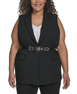 Dkny Plus Belted Notched-Collar Crepe Vest