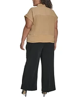 Dkny Plus Reverse-Satin-Trim Cap-Sleeve Blouse