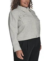 Dkny Plus Cropped Long-Sleeve Tweed Trucker Jacket