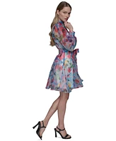 Karl Lagerfeld Paris Women's Printed Organza Tie-Waist Dress