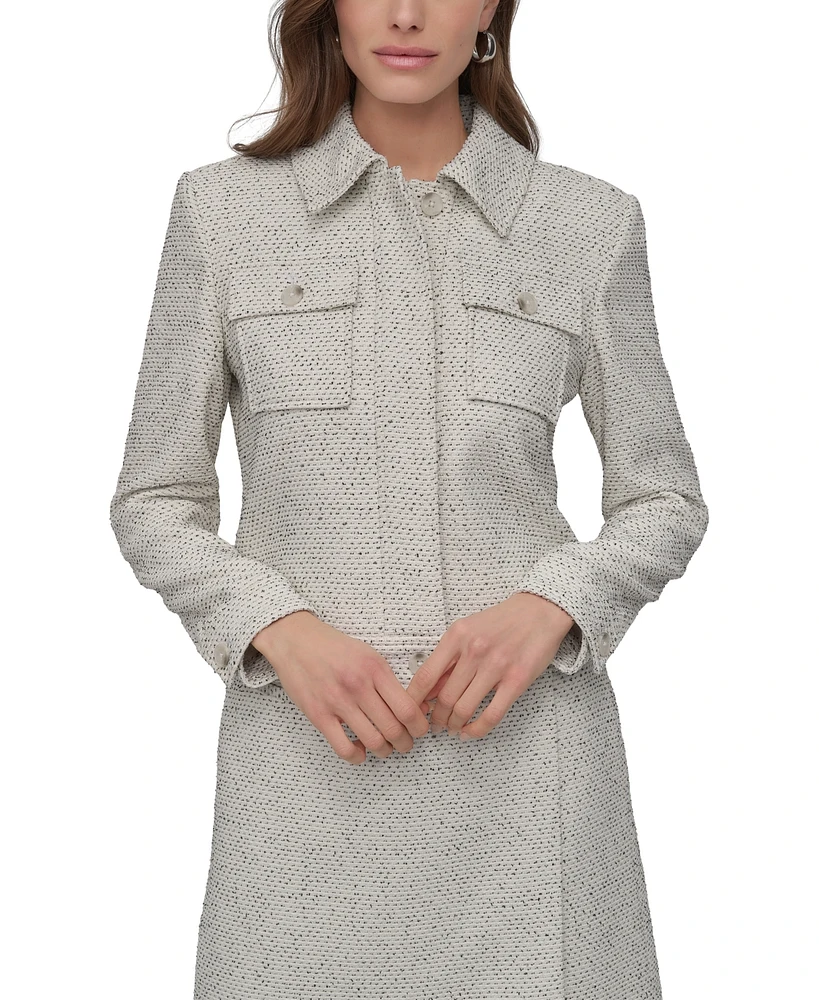 Dkny Petite Cropped Long-Sleeve Tweed Trucker Jacket