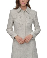 Dkny Petite Cropped Long-Sleeve Tweed Trucker Jacket
