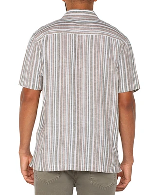 Liverpool Los Angeles Men's Relaxed Fit Short Sleeve Striped Button-Front Shirt