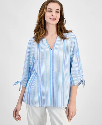 Jones New York Women's Striped Raglan Tie-Sleeve Top