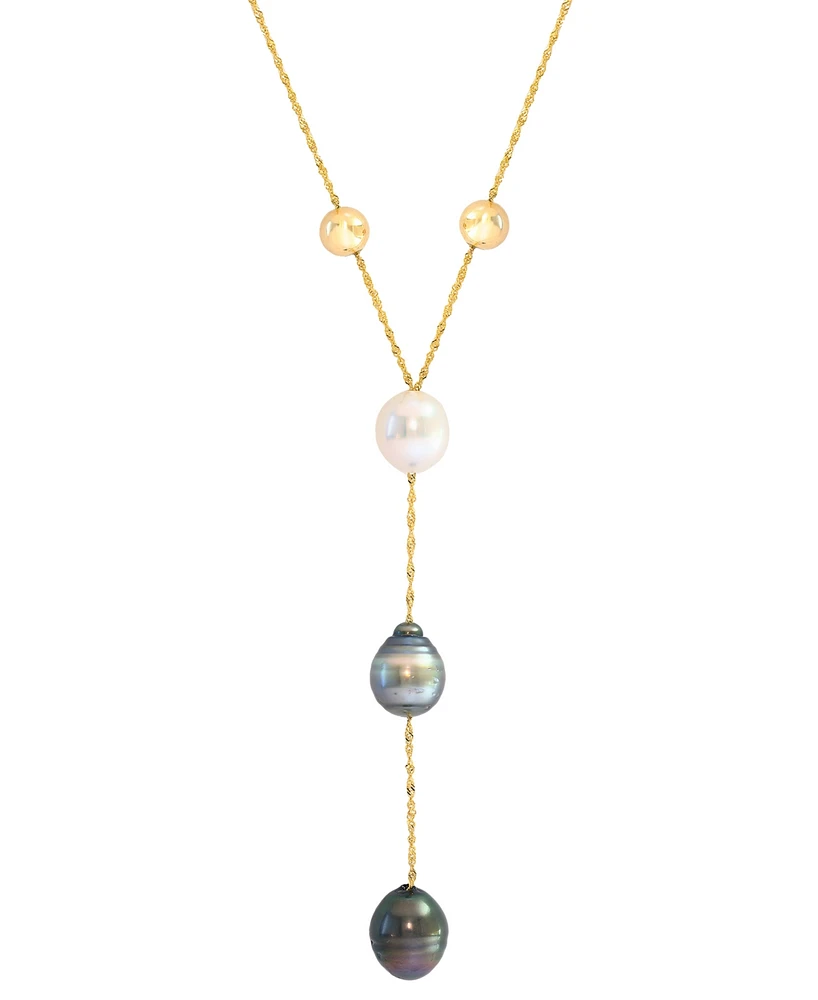 Effy Collection Cultured Black & Tahitian Pearl (9mm) & White Cultured South Sea Pearl (8mm) Necklace in 14k Yellow Gold, 18"