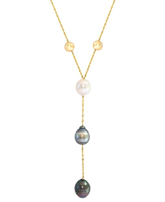 Effy Collection Cultured Black & Tahitian Pearl (9mm) & White Cultured South Sea Pearl (8mm) Necklace in 14k Yellow Gold, 18"