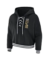 Wear by Erin Andrews Women's Black Super Bowl Lviii Lace-Up Pullover Hoodie