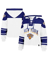 '47 Brand Women's White New York Knicks 2024/25 City Edition Superior Cropped Lace-Up Pullover Hoodie