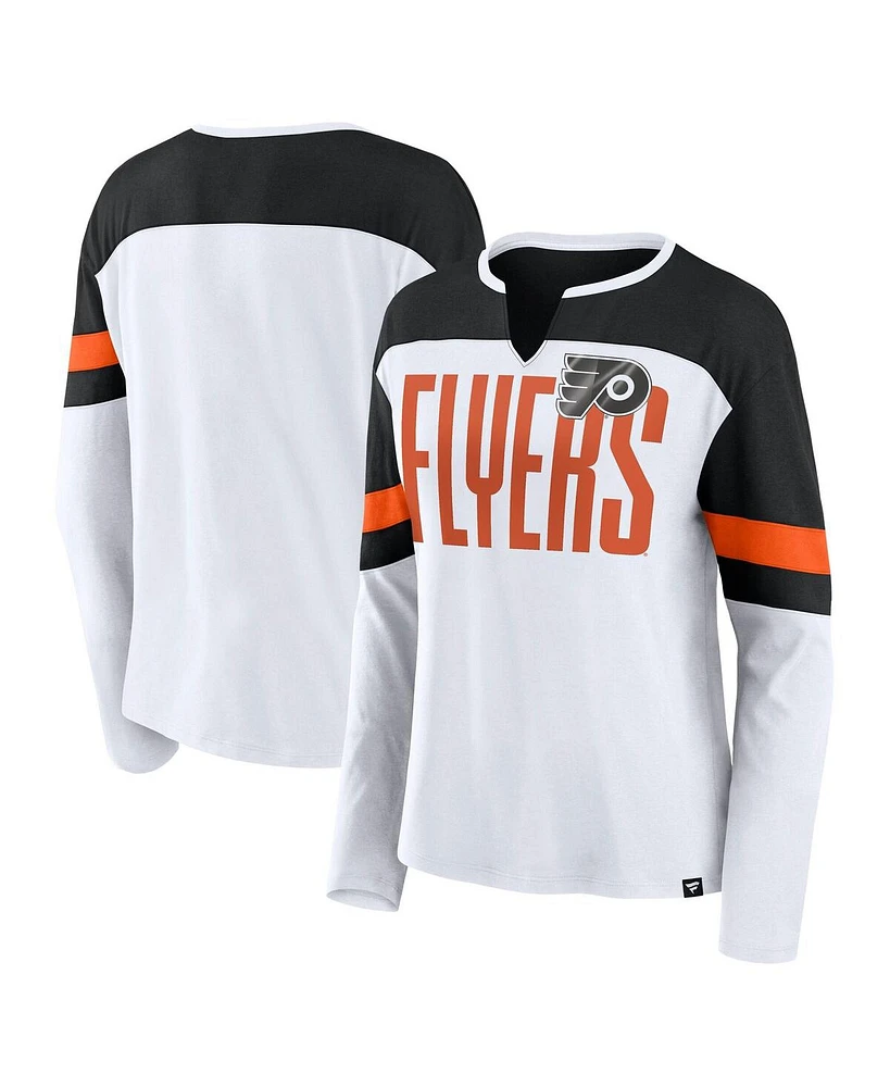 Fanatics Women's White/Black Philadelphia Flyers Frozen Long Sleeve Notch Neck T-Shirt