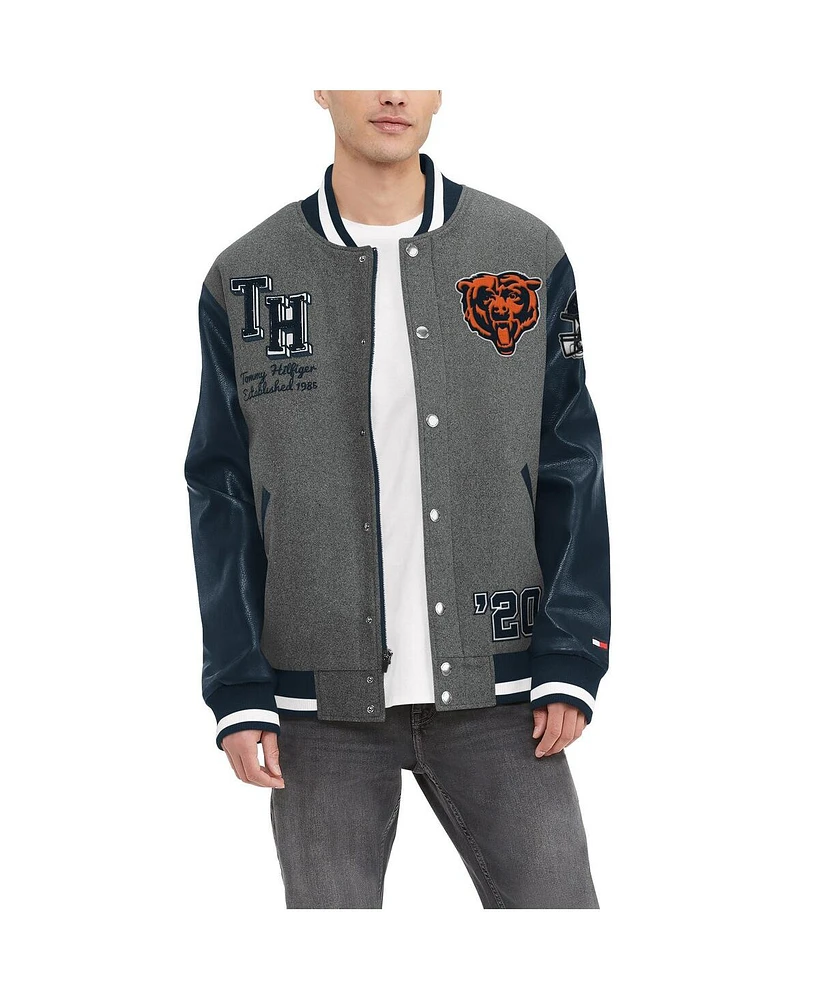Tommy Hilfiger Men's Heather Gray/Navy Chicago Bears Gunner Full-Zip Varsity Jacket