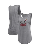 Fanatics Women's Heathered Gray Miami Heat Quality Time Open Scoop Neck Tri-Blend Tank Top