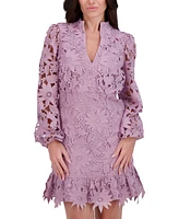 kensie Women's Heavy Floral-Lace Long-Sleeve Mini Dress